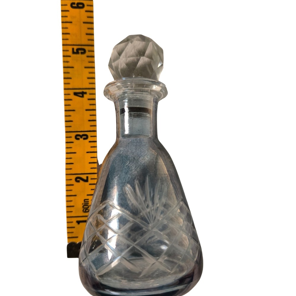 Vtg Blue Cut Glass Perfume Bottle w/ Faceted Top 5.5" Coquette French Country - Picture 4 of 6